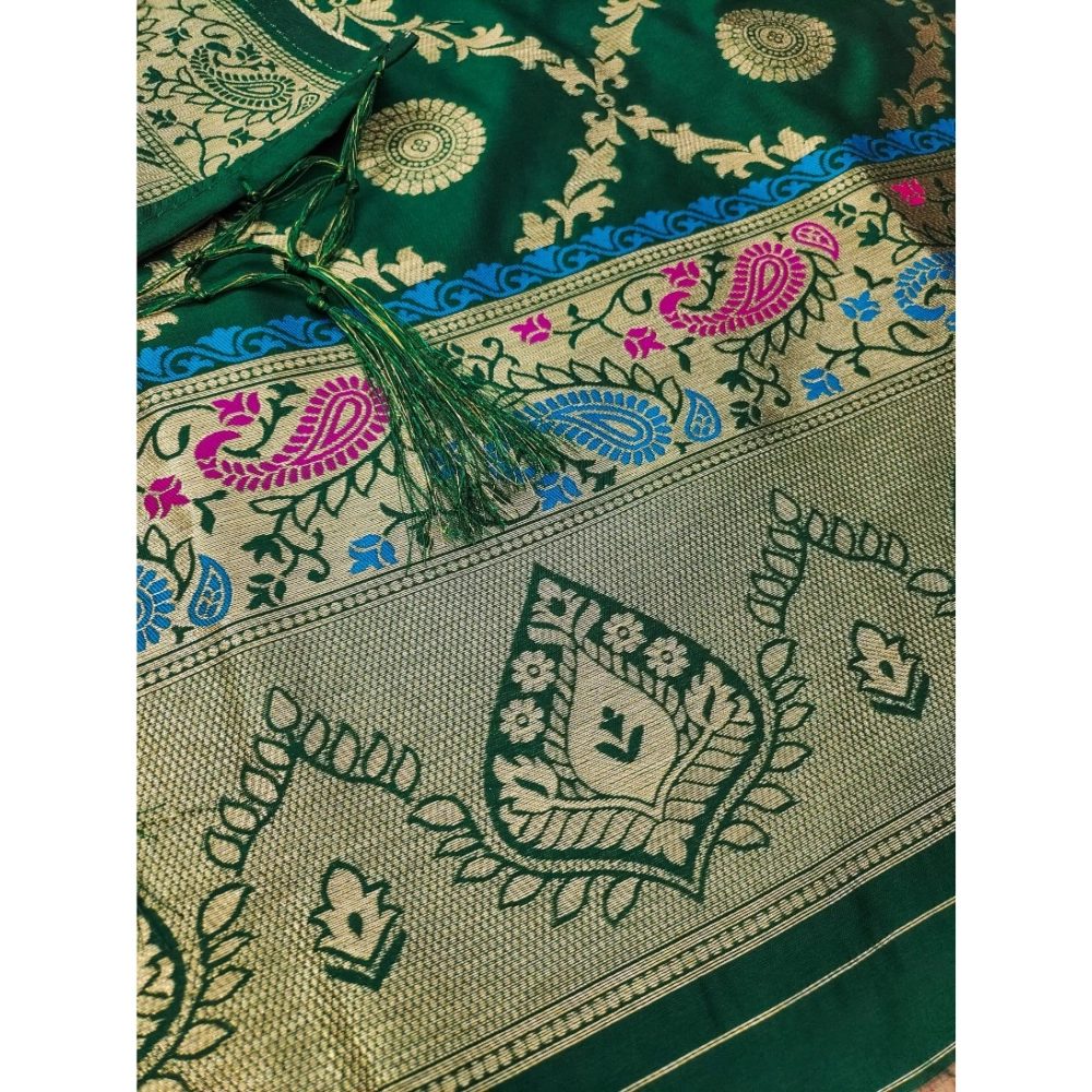 Generic Women's Banarasi Silk Printed Unstitched Salwar Suit Material With Dupatta (Bottle Green, 3Mtrs) Generic Women's Banarasi Silk Printed Unstitched Salwar Suit Material With Dupatta (Bottle Green, 3Mtrs)