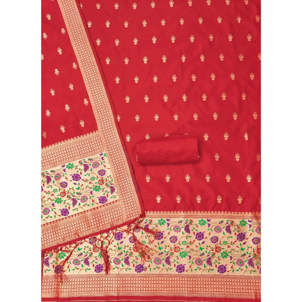 Generic Women's Banarasi Silk Printed Unstitched Salwar Suit Material With Dupatta (Red, 3Mtrs) Generic Women's Banarasi Silk Printed Unstitched Salwar Suit Material With Dupatta (Red, 3Mtrs)