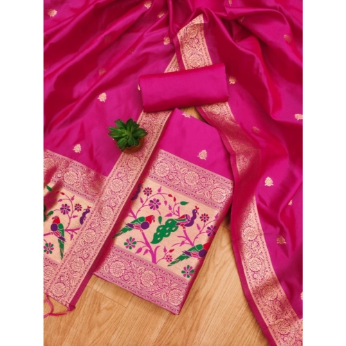 Women's Banarasi Silk Printed Unstitched Salwar Suit Material With Dupatta (Pink, 3Mtrs) Women's Banarasi Silk Printed Unstitched Salwar Suit Material With Dupatta (Pink, 3Mtrs)