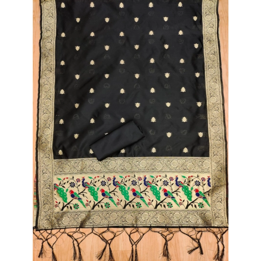 Generic Women's Banarasi Silk Printed Unstitched Salwar Suit Material With Dupatta (Black, 3Mtrs) Generic Women's Banarasi Silk Printed Unstitched Salwar Suit Material With Dupatta (Black, 3Mtrs)