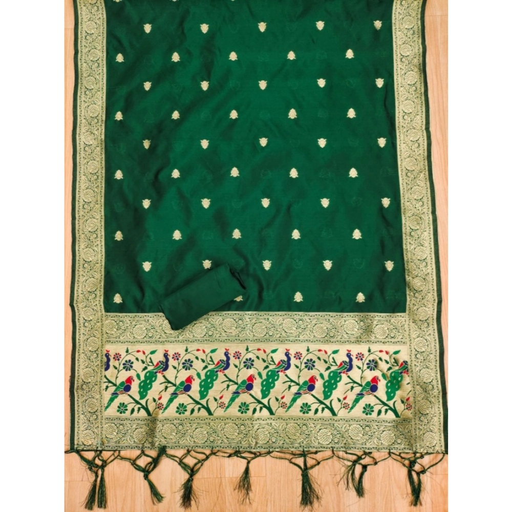 Generic Women's Banarasi Silk Printed Unstitched Salwar Suit Material With Dupatta (Bottle Green, 3Mtrs) Generic Women's Banarasi Silk Printed Unstitched Salwar Suit Material With Dupatta (Bottle Green, 3Mtrs)