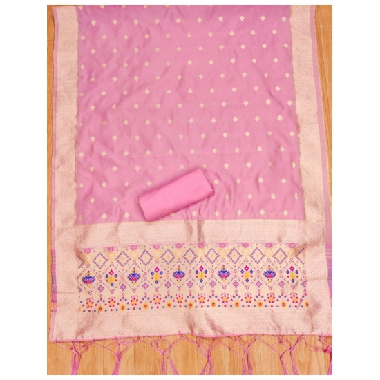 Generic Women's Banarasi Silk Printed Unstitched Salwar Suit Material With Dupatta (Light Pink, 3Mtrs)