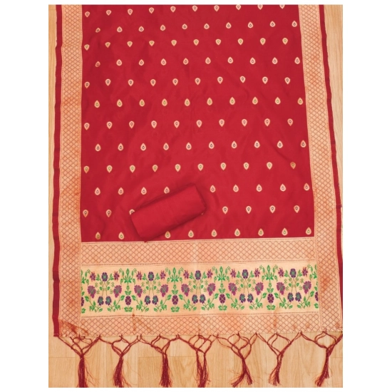 Generic Women's Banarasi Silk Printed Unstitched Salwar Suit Material With Dupatta (Red, 3Mtrs) Generic Women's Banarasi Silk Printed Unstitched Salwar Suit Material With Dupatta (Red, 3Mtrs)