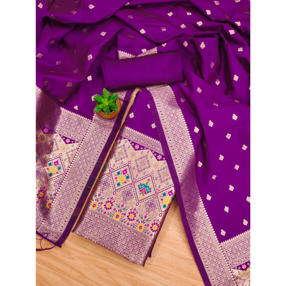 Generic Women's Banarasi Silk Printed Unstitched Salwar Suit Material With Dupatta (Purple, 3Mtrs) Generic Women's Banarasi Silk Printed Unstitched Salwar Suit Material With Dupatta (Purple, 3Mtrs)