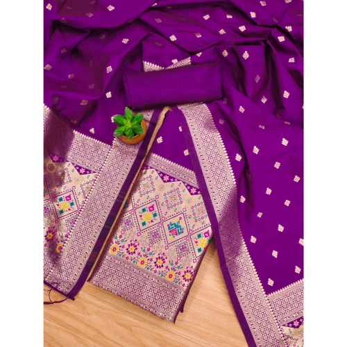 Women's Banarasi Silk Printed Unstitched Salwar Suit Material With Dupatta (Purple, 3Mtrs) Women's Banarasi Silk Printed Unstitched Salwar Suit Material With Dupatta (Purple, 3Mtrs)