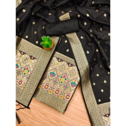 Women's Banarasi Silk Printed Unstitched Salwar Suit Material With Dupatta (Black, 3Mtrs) Women's Banarasi Silk Printed Unstitched Salwar Suit Material With Dupatta (Black, 3Mtrs)