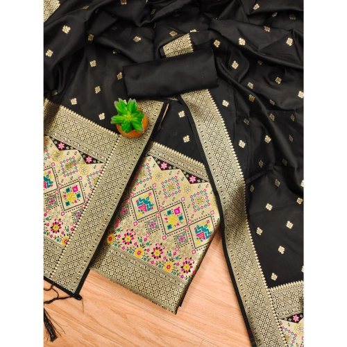 Women's Banarasi Silk Printed Unstitched Salwar Suit Material With Dupatta (Black, 3Mtrs) Women's Banarasi Silk Printed Unstitched Salwar Suit Material With Dupatta (Black, 3Mtrs)