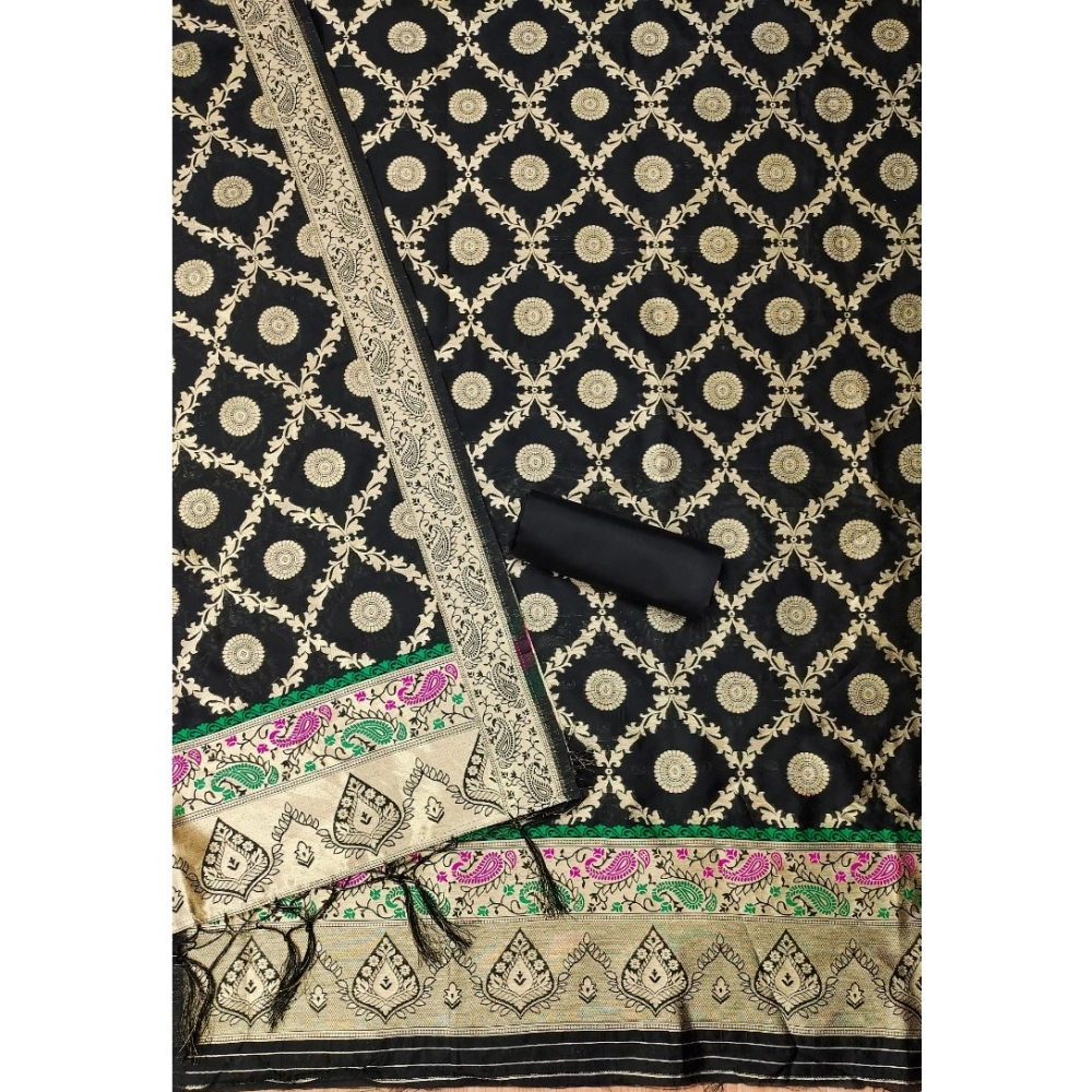 Generic Women's Banarasi Silk Printed Unstitched Salwar Suit Material With Dupatta (Black, 3Mtrs) Generic Women's Banarasi Silk Printed Unstitched Salwar Suit Material With Dupatta (Black, 3Mtrs)