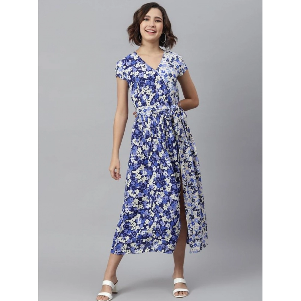 Generic Women's Polyester Floral V-Neck Short Sleeve Dress (Purple-White) Generic Women's Polyester Floral V-Neck Short Sleeve Dress (Purple-White)