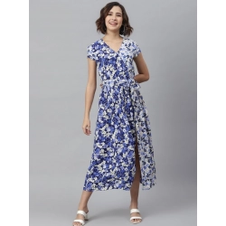 Generic Women's Polyester Floral V-Neck Short Sleeve Dress (Purple-White)