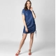 Generic Women's Denim Solid Close Neck Short Sleeve Dress (Blue)
