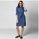 Generic Women's Denim Solid Collar Neck Roll Up Sleeve Dress (Blue) Generic Women's Denim Solid Collar Neck Roll Up Sleeve Dress (Blue)