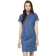 Generic Women's Denim Solid Tie-Up Neck Short Sleeve Dress (Blue) Generic Women's Denim Solid Tie-Up Neck Short Sleeve Dress (Blue)