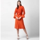Generic Women's Polyester Ruffled Close Neck Long Sleeves Dress (Orange) Generic Women's Polyester Ruffled Close Neck Long Sleeves Dress (Orange)