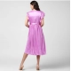 Generic Women's Polyester Pleated V-Neck Flutter Dress (Lavender)