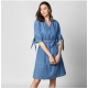 Generic Women's Denim Solid V-Neck Tie Ups Dress (Blue) Generic Women's Denim Solid V-Neck Tie Ups Dress (Blue)