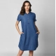 Generic Women's Denim Solid Collar Neck Short Sleeve Dress (Blue) Generic Women's Denim Solid Collar Neck Short Sleeve Dress (Blue)