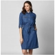 Generic Women's Denim Solid Collar Neck Roll Up Sleeve Dress (Blue) Generic Women's Denim Solid Collar Neck Roll Up Sleeve Dress (Blue)