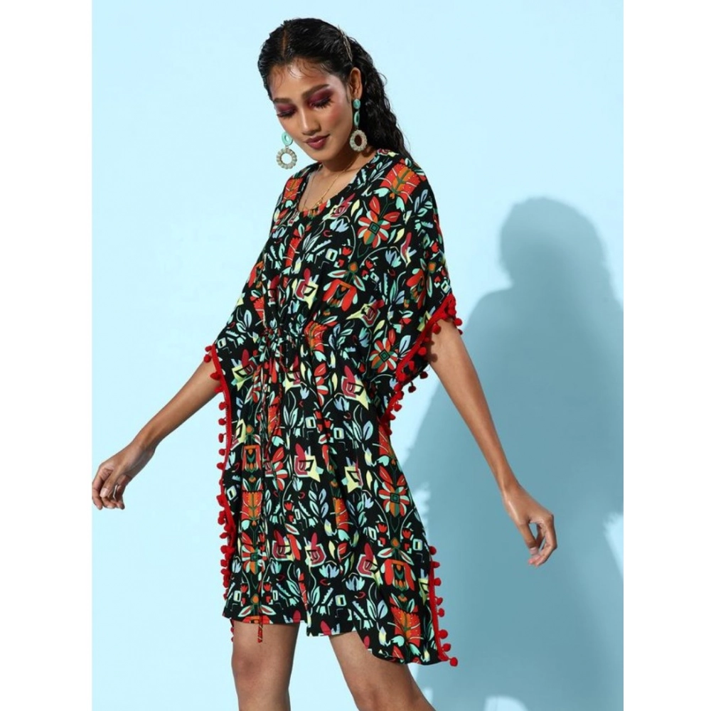 Generic Women's Polyester Moss Printed Round Neck Kaftan Sleeve Dress (Multicolor) Generic Women's Polyester Moss Printed Round Neck Kaftan Sleeve Dress (Multicolor)
