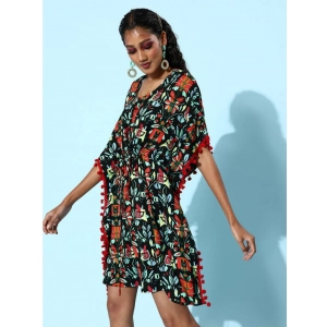Generic Women's Polyester Moss Printed Round Neck Kaftan Sleeve Dress (Multicolor)