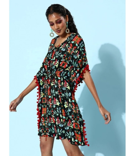 Generic Women's Polyester Moss Printed Round Neck Kaftan Sleeve Dress (Multicolor)