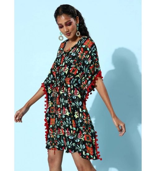 Generic Women's Polyester Moss Printed Round Neck Kaftan Sleeve Dress (Multicolor)