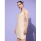 Generic Women's Polyester Lycra Embellished Square Neck Sleeveless Dress (Gold)