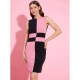 Generic Women's Polyester Lycra Color Blocking Round Neck Sleeveless Dress (Pink-Black) Generic Women's Polyester Lycra Color Blocking Round Neck Sleeveless Dress (Pink-Black)