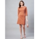 Generic Women's Polyester Jacquard Self Design Round Neck 3/4th Sleeves Dress (Rust) Generic Women's Polyester Jacquard Self Design Round Neck 3/4th Sleeves Dress (Rust)