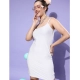 Generic Women's Polyester Lycra Embellished Square Neck Sleeveless Dress (Silver)