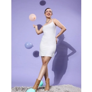 Generic Women's Polyester Lycra Embellished Square Neck Sleeveless Dress (Silver)