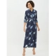 Generic Women's Rayon Floral Collar Neck Long Sleeves Dress (Blue) Generic Women's Rayon Floral Collar Neck Long Sleeves Dress (Blue)