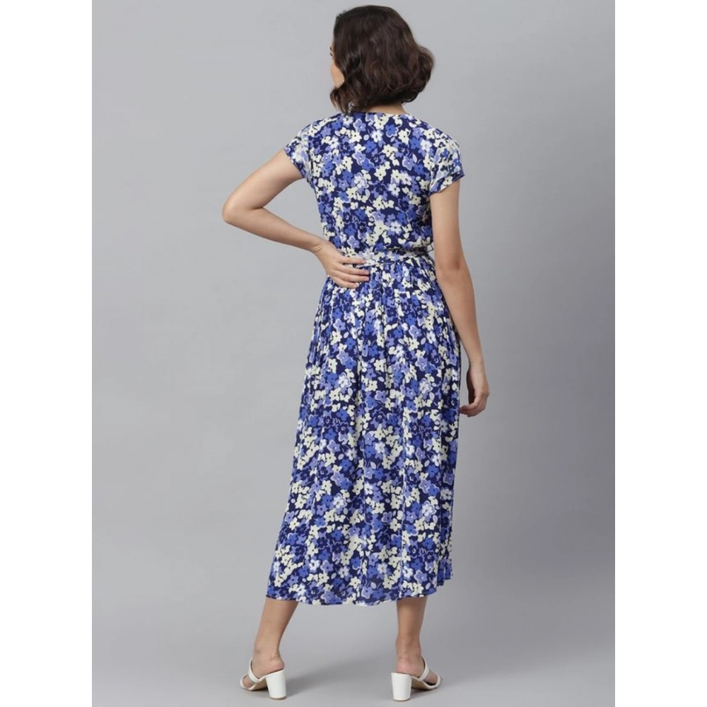 Generic Women's Polyester Floral V-Neck Short Sleeve Dress (Purple-White) Generic Women's Polyester Floral V-Neck Short Sleeve Dress (Purple-White)