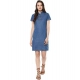 Generic Women's Denim Solid Tie-Up Neck Short Sleeve Dress (Blue) Generic Women's Denim Solid Tie-Up Neck Short Sleeve Dress (Blue)
