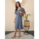 Generic Women's Polyester Moss Polka V-Neck Bell Sleeve Dress (Grey) Generic Women's Polyester Moss Polka V-Neck Bell Sleeve Dress (Grey)