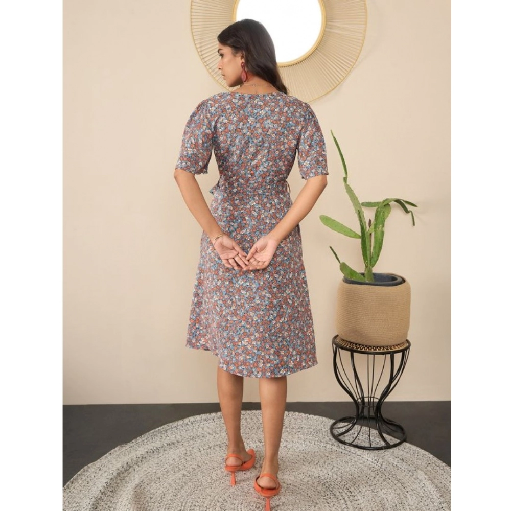 Generic Women's Polyester Moss Floral V-Neck Bell Sleeve Dress (Grey) Generic Women's Polyester Moss Floral V-Neck Bell Sleeve Dress (Grey)