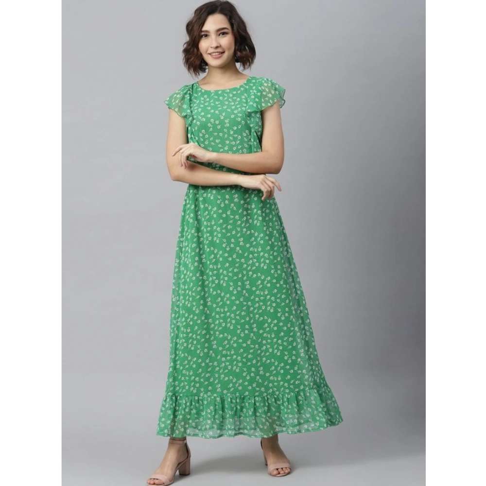 Generic Women's Polyester Floral Round Neck Short Sleeve Dress (Green) Generic Women's Polyester Floral Round Neck Short Sleeve Dress (Green)
