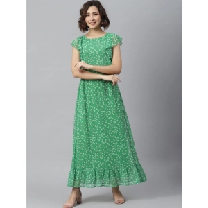 Generic Women's Polyester Floral Round Neck Short Sleeve Dress (Green)