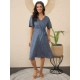 Generic Women's Polyester Moss Polka V-Neck Bell Sleeve Dress (Grey) Generic Women's Polyester Moss Polka V-Neck Bell Sleeve Dress (Grey)