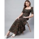 Generic Women's Polyester Moss Floral Square Neck Half Sleeve Dress (Black) Generic Women's Polyester Moss Floral Square Neck Half Sleeve Dress (Black)