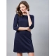 Generic Women's Polyester Jacquard Self Design Round Neck 3/4th Sleeves Dress (Navy) Generic Women's Polyester Jacquard Self Design Round Neck 3/4th Sleeves Dress (Navy)