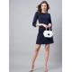 Generic Women's Polyester Jacquard Self Design Round Neck 3/4th Sleeves Dress (Navy) Generic Women's Polyester Jacquard Self Design Round Neck 3/4th Sleeves Dress (Navy)