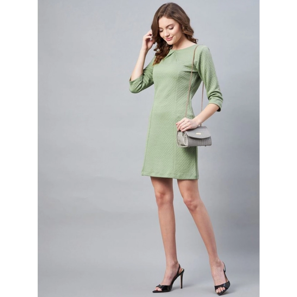 Generic Women's Polyester Jacquard Self Design Round Neck 3/4th Sleeves Dress (Olive) Generic Women's Polyester Jacquard Self Design Round Neck 3/4th Sleeves Dress (Olive)