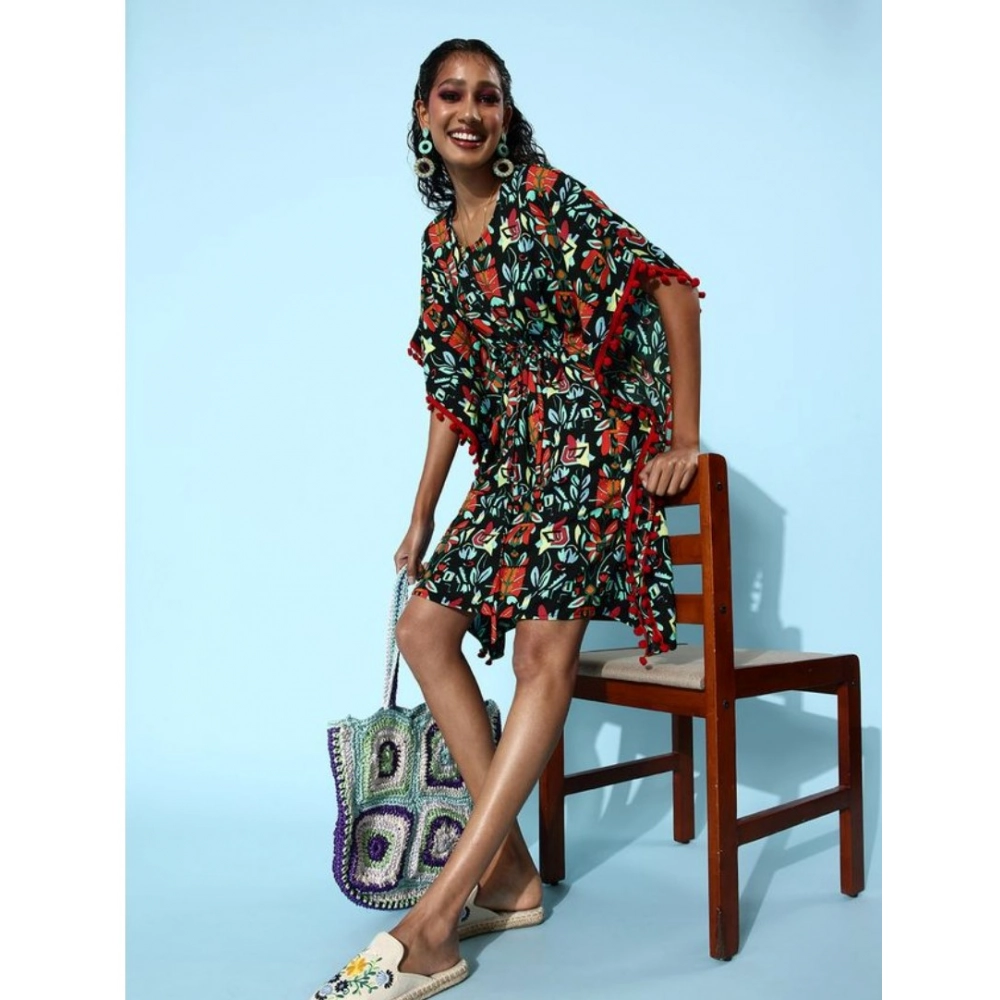 Generic Women's Polyester Moss Printed Round Neck Kaftan Sleeve Dress (Multicolor) Generic Women's Polyester Moss Printed Round Neck Kaftan Sleeve Dress (Multicolor)