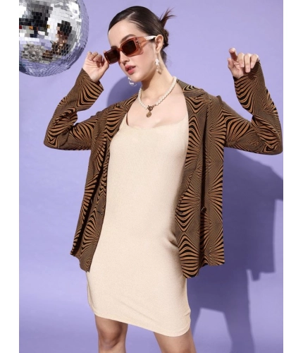 Generic Women's Polyester Lycra Embellished Square Neck Sleeveless Dress (Gold)