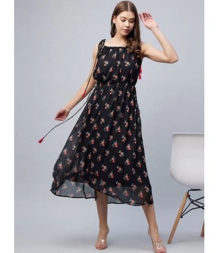 Generic Women's Chiffon Floral Square Neck Sleeveless Dress (Black) Generic Women's Chiffon Floral Square Neck Sleeveless Dress (Black)