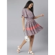 Generic Women's Polyester Moss Floral Round Neck Flutter Dress (Grey-Red) Generic Women's Polyester Moss Floral Round Neck Flutter Dress (Grey-Red)