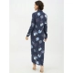 Generic Women's Rayon Floral Collar Neck Long Sleeves Dress (Blue) Generic Women's Rayon Floral Collar Neck Long Sleeves Dress (Blue)