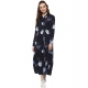Generic Women's Rayon Floral Collar Neck Long Sleeves Dress (Blue) Generic Women's Rayon Floral Collar Neck Long Sleeves Dress (Blue)