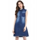 Generic Women's Denim Solid Collar Neck Sleeveless Dress (Blue) Generic Women's Denim Solid Collar Neck Sleeveless Dress (Blue)